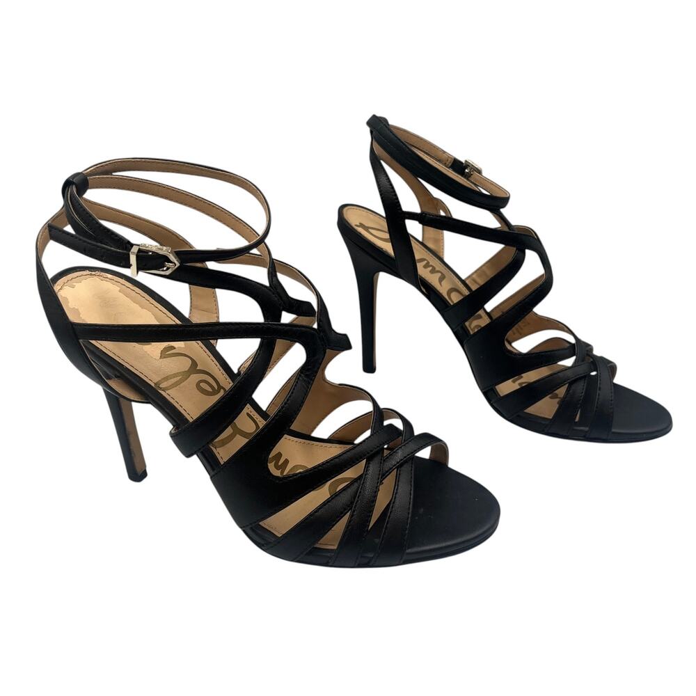 Sam Edelman High Heels Sandals Aviana Strappy Cage Stiletto Black Size 7.5 M